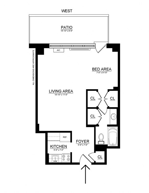 Floor plan for studio, 1 bath, 515 sqft